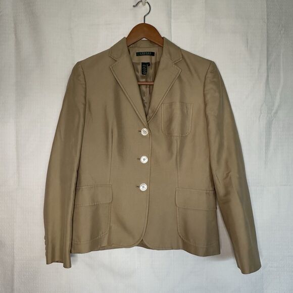 Lauren Ralph Lauren Blazer Jacket Women 8 Silk Blend Tan - Careers -See Call out - Picture 1 of 6